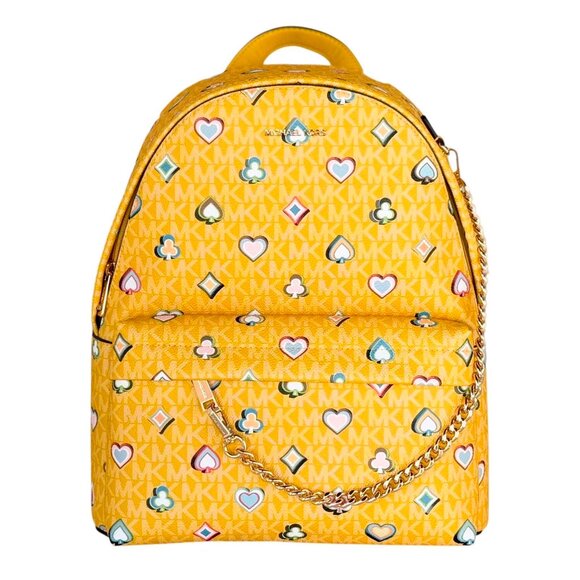 S Michael Kors Slater Medium Chain Backpack Yellow 35F5G04B6I Vegas Print NWT main image 6